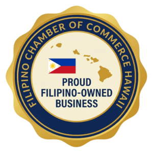 Proud Filipino-Owned Business, verified by the Filipino Chamber of Commerce Hawaii